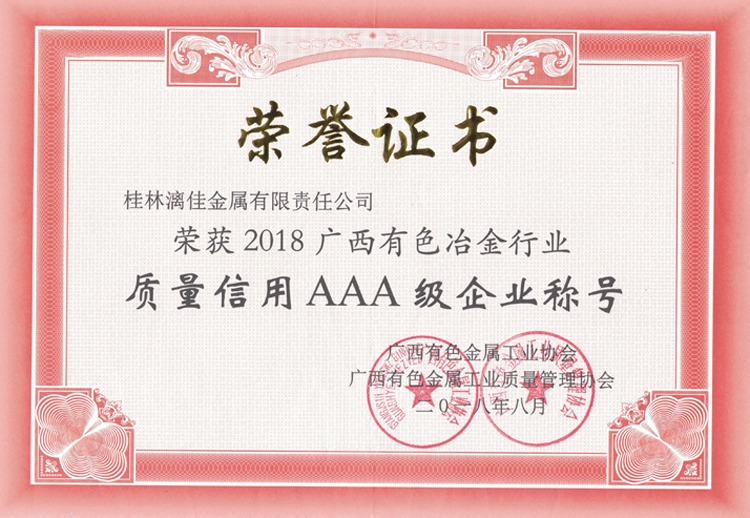 企業(yè)信用AAA級稱號